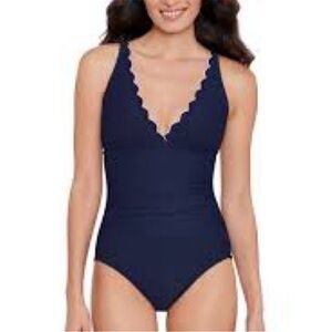 Draper James Navy Scalloped One-Piece Swimsuit